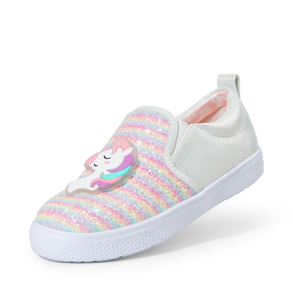 [Storybook Unicorn] Toddlers & Little Girls' Slip On Walking Sneakers - RAINBOW IVORY -  0